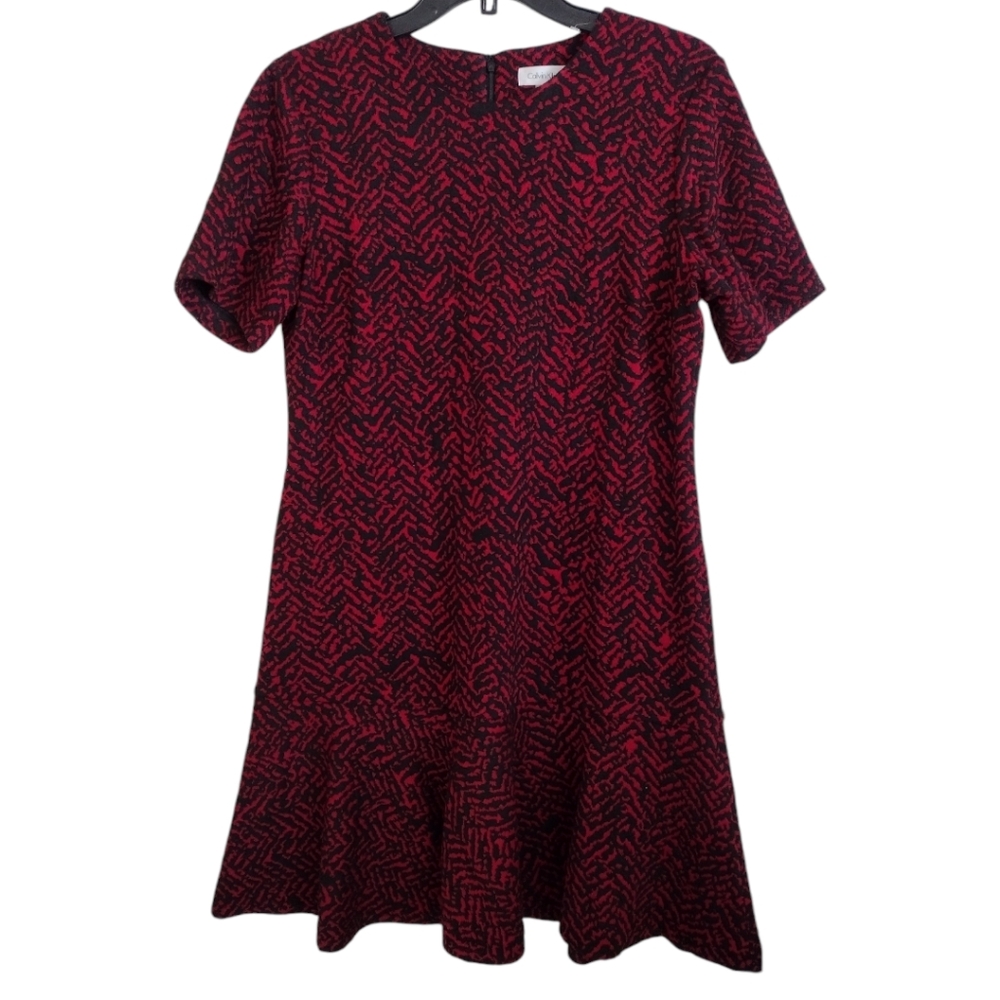 Calvin Klein red and black abstract pattern short dress size 8